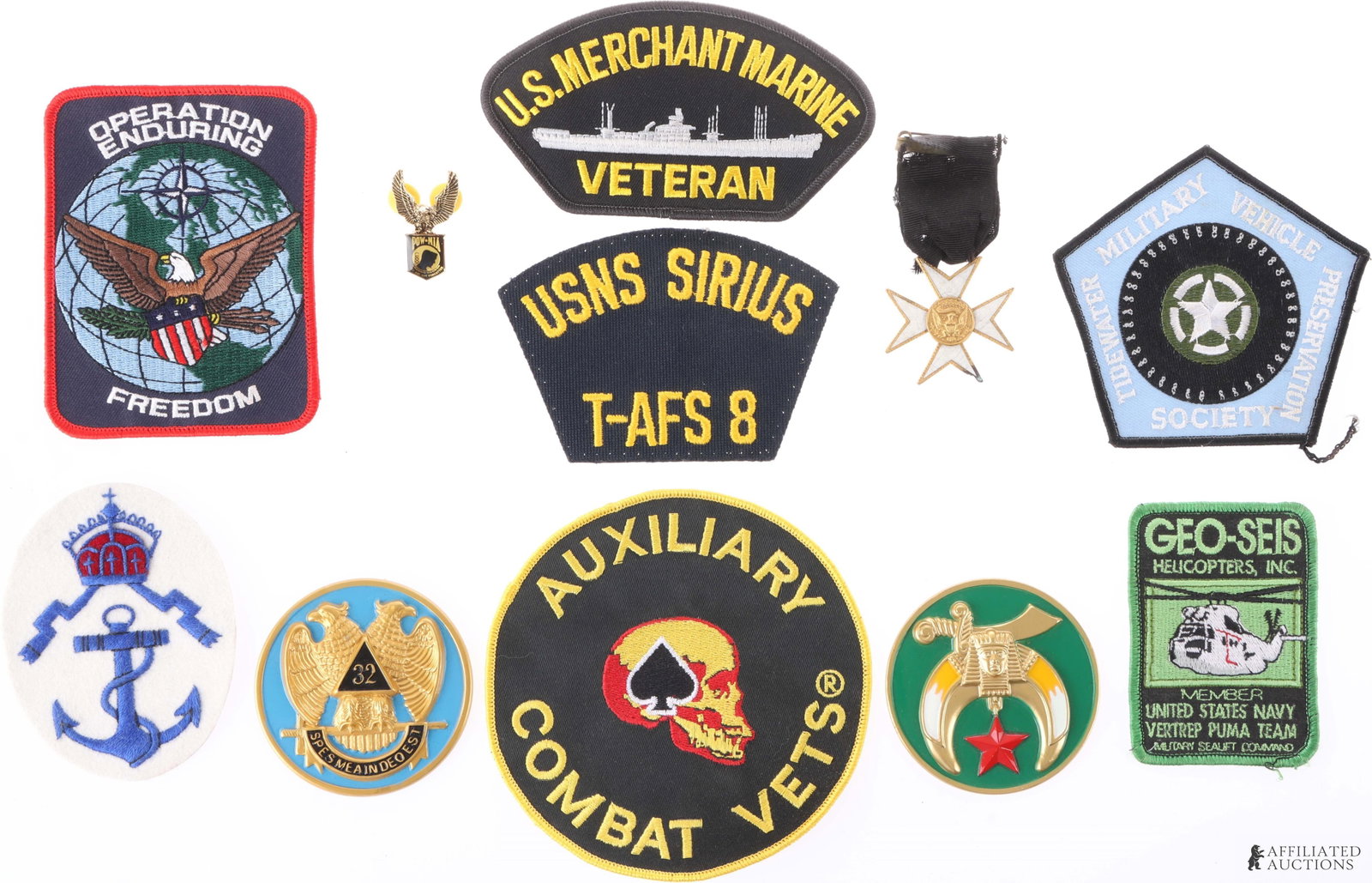 Masonic & Military Vet Badges Patches Lot of 11 (1 of 2)