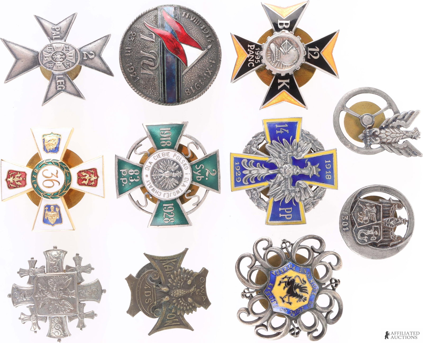 Vintage Polish Military Screwback Badges Lot of 11: A lot of 11 vintage Polish screwback military pins. Issue dates vary from the 1920s to the 1990s.
