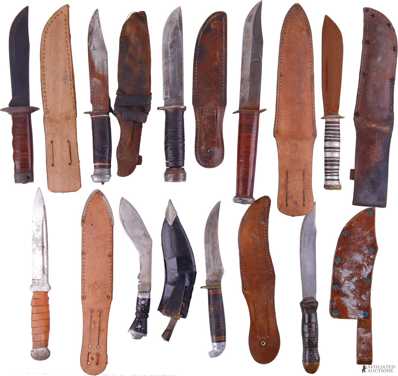 Assorted Asian and American Knives Lot of 10: Lot contains ten (10) Knives ranging in size from 8 inches to 12 inches long.