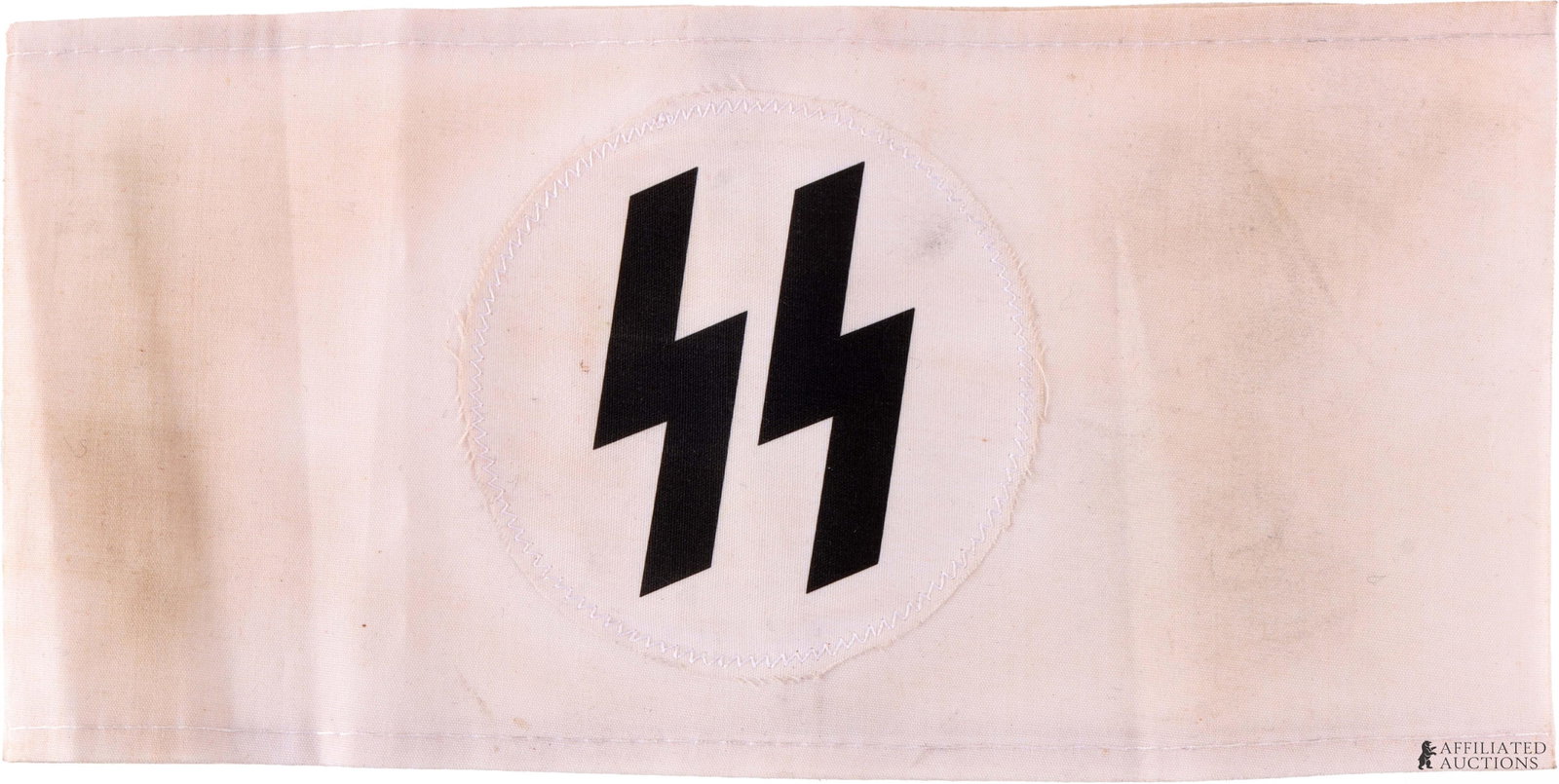 SS Camp Doctor Armband WWII German Third Reich: A white armband with black SS symbol on a white field. Multi-piece construction, machine sewn. Measures 9 inches in diameter. RZM information can be found on a sticker label inside of the armband. Thi