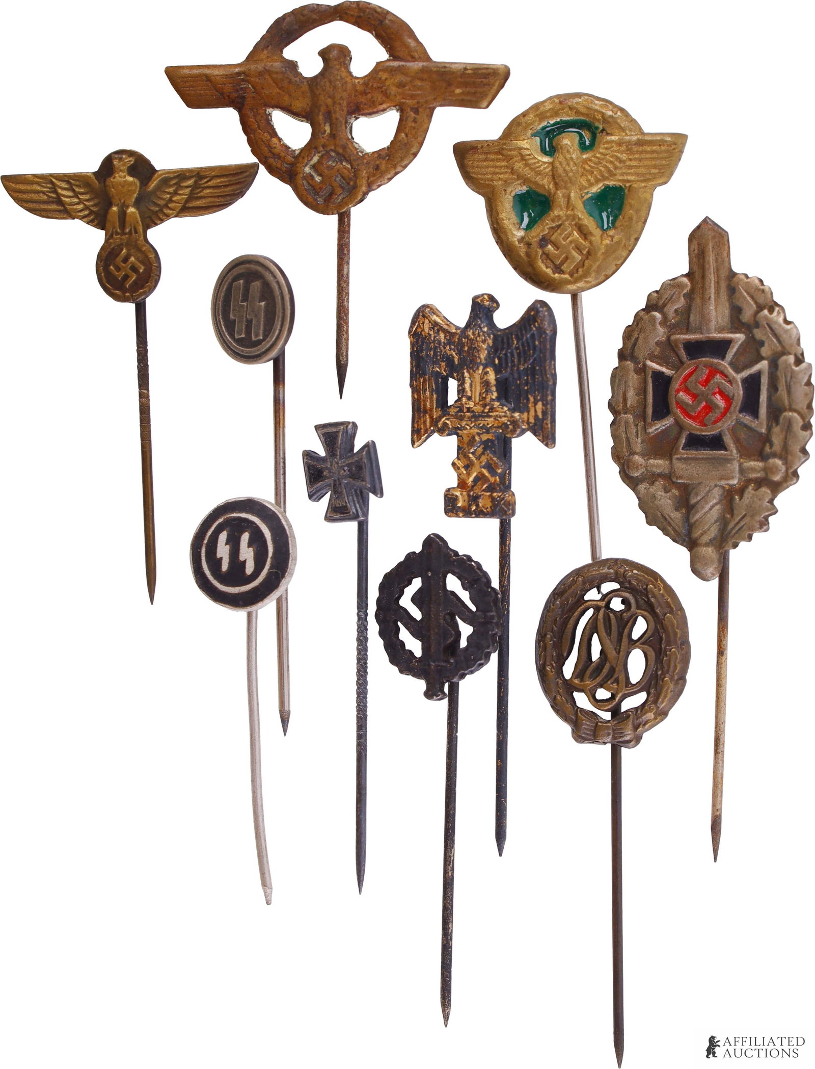Vintage German Stick Pin Badge Lot of 10 WWII (1 of 2)