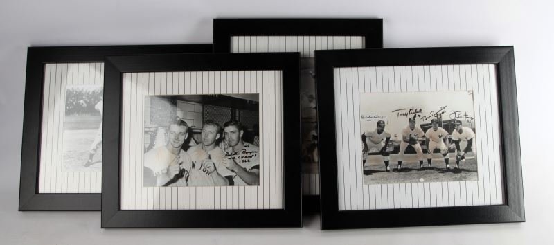 AUTOGRAPHED YANKEE PHOTOS KUBEK BOYER RUZZUTO: Included are four framed black and white photos signed by 1960's N.Y. Yankee players. Collected by Clete Boyer himself later in life. Signatures include Tony Kubek, Phil Ruzzuto, Clete Boyer, Bobby Ri