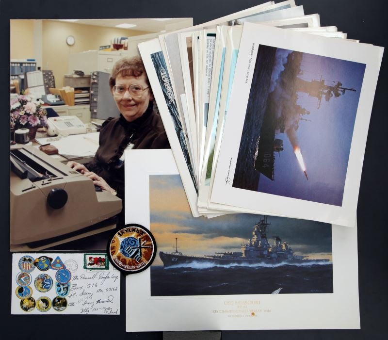 35 MISC. PHOTOGRAPHS & ADS FROM MCDONNELL DOUGLAS: This group is most likely from someone who worked at McDonnell, and includes photos of the Gemini Space Project, photos of rockets being launched of ships, fighter planes on the runway, and even a let