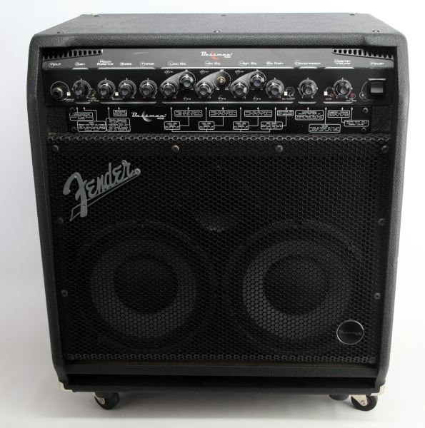 FENDER BASSMAN 400 COMBO AMPLIFIER: 350 watts at 4 ohms, plenty of bottom end power to push both 10 inch Fender bass speakers and horn. Features XLR line out and line level controls. Also tuner out, effects loops, foot-switch input on b