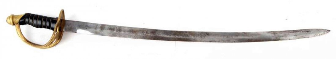 MINIATURE CUTLASS STYLE SWORD: Miniature cutlass style sword. Exact age uncertain. Mottled patina on blade, otherwise good condition.
