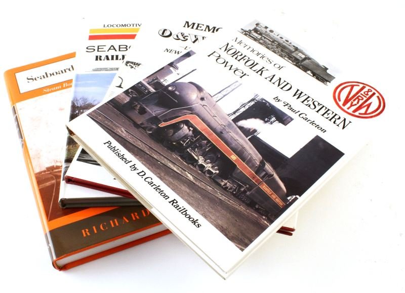 RAILROAD REFERENCE BOOKS LOCOMOTIVES & MORE: Includes Locomotives of the Seaboard System, Memories of Norfolk and Western Power, memories of O&W Power, and Seaboard Air Line Railway, all new condition.