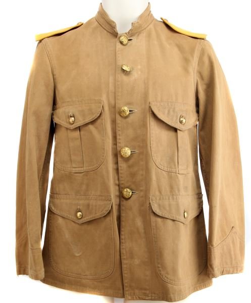 MODEL 1898 TYPE II CAVALRY KHAKI TUNIC: US Model 1898 Type II cavalry tunic. Regulation between 1898 and 1899. Full manufacturers and inspector's marks on inside. Overall very good condition for the age.
