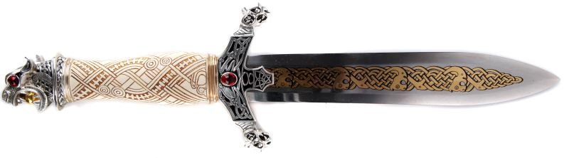 VINTAGE FRANKLIN MINT "THE VIKING KNIFE" 1988: Vintage 1988 Franklin Mint limited edition fantasy collector knife originally marketed as "The Viking Knife", in original case. Stylized dragon head pommel with ruby-colored eyes, faux scrimshaw grip,