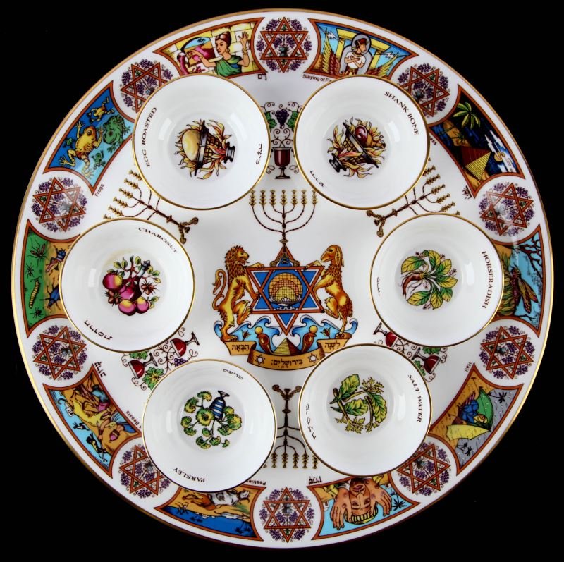 COALPORT CHINA SEDER PASSOVER PLATE WITH BOWLS: Complete with six bowls, free of damage, "The Seder" by Coalport.