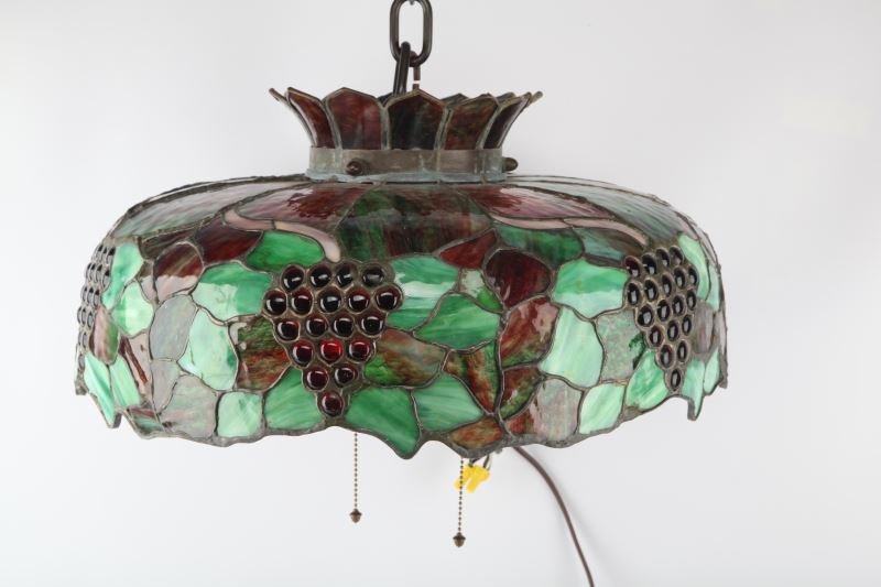 VINTAGE STAINED GLASS HANGING LAMP FRUIT MOTIF Nov 06, 2013
