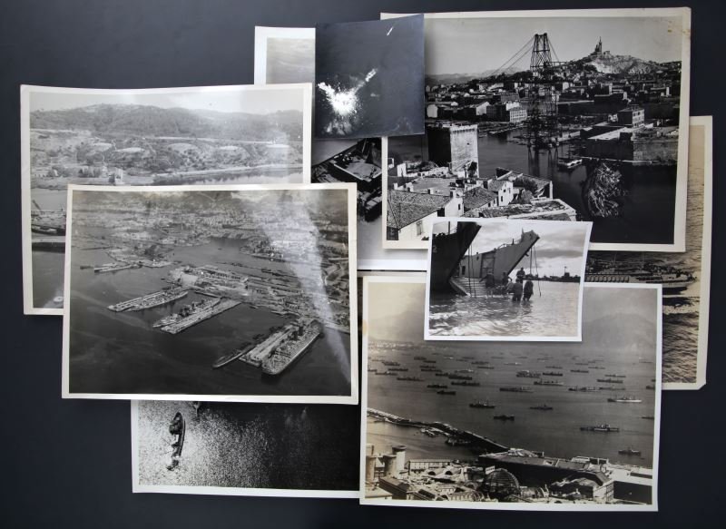 9 WWII AIR MINISTRY PHOTOS NAVAL SHIPS SINKING: A.M. reverse stamped original press photos, 8 by 10, Naval combat ships sinking.