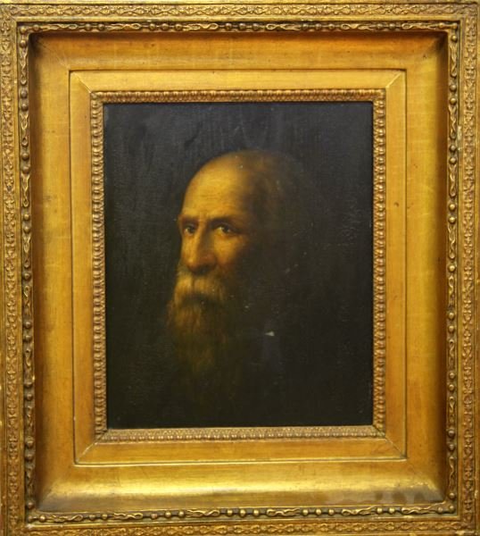 CHIAROSCURO OIL STUDY IN THE BAROQUE MANNER: 18th-19th century chiaroscuro oil on panel study of an old, bearded man, presumably a saint, perhaps the frequently bald and bearded St. Peter. The material, technique, and subject matter date the pie