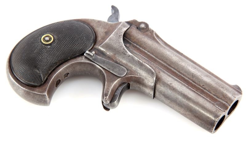 REMINGTON MODEL 95 DOUBLE DERRINGER TYPE III .41: Remington Model 95 Double Derringer Third Type (produced 1911 through 1935). Marked "REMINGTON ARMS-UMC CO ILION, NY" in single line on top barrel. Fires .41 Rimfire Short cartridge. Bores very good f