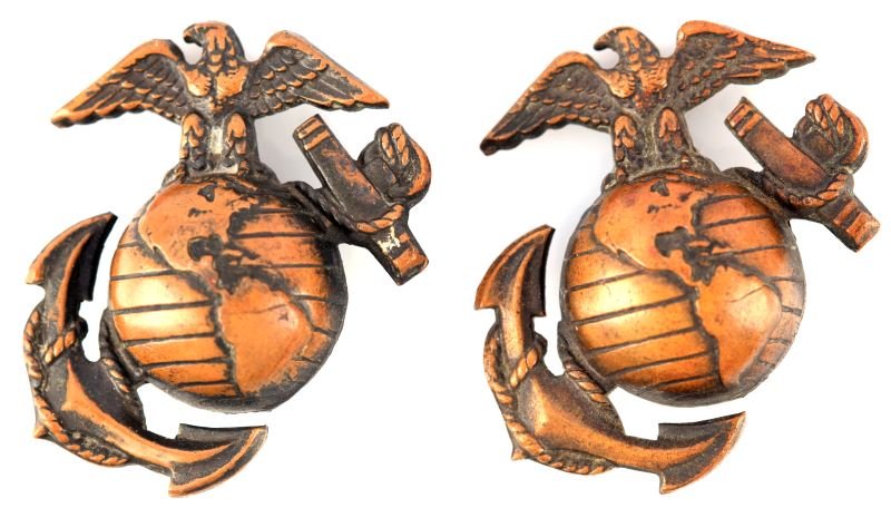 WWI USMC EGA LATITUDE EAGLE GLOBE ANCHOR INSIGNIA: Measuring 1 5/8 inches, early EGA's, screw back. latitude lines only.