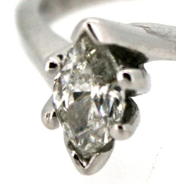 14K WHITE GOLD .58CT MARQUISE DIAMOND RING: 14K white gold 0.58ct. marquise diamond solitaire ring 3.7 grams, clarity I1, color G. Overall in very good condition. Size: 6.5 Weight: 3.7 Condition: Very good