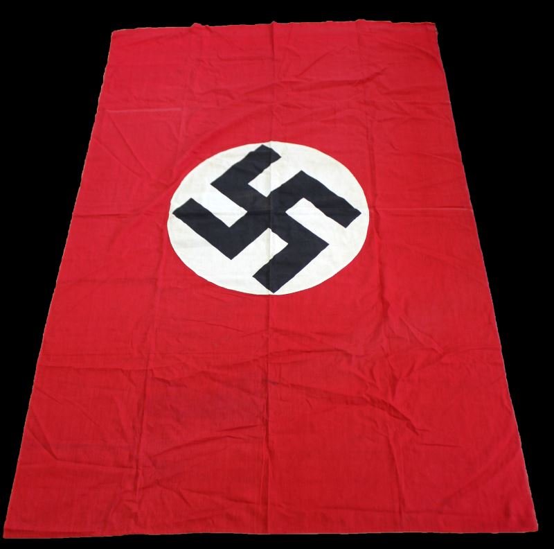 72 BY 46 NAZI GERMANY NATIONAL FLAG BANNER: Free of stains, tears, one small hole upper left corner, sewn center, national flag.