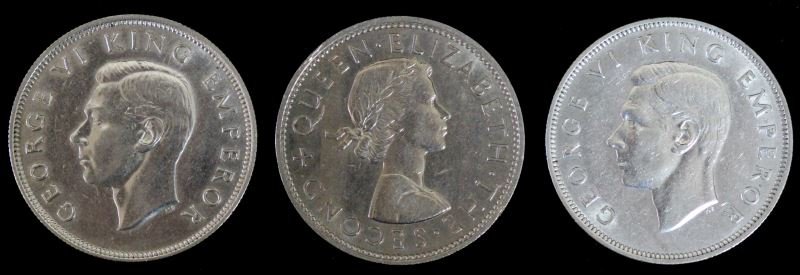 NEW ZEALAND HALF CROWN LOT BU 1940 1941 1962: Three brilliant uncirculated better date Kiwi coins.