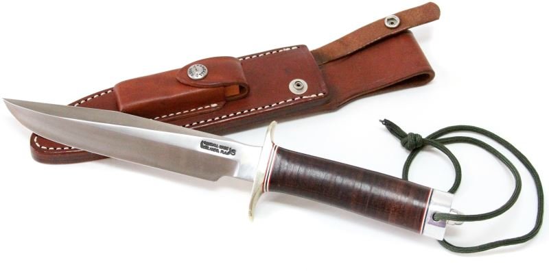 RANDALL MADE MODEL 1 ALL PURPOSE FIGHTING KNIFE: This is the knife made famous by Allied troops in WWII and since widely used in all theaters of war. Knife has been kept out of the leather sheath. Includes leather sheath and sharpening stone. Overal
