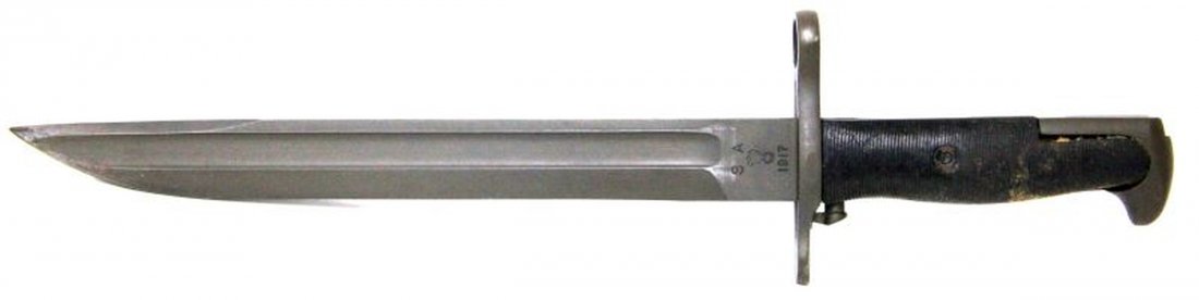 SPRINGFIELD M1905 MODIFIED BY AFH FOR M1 BAYONET: Parkerized Springfield m1905 bayonet, dated 1917 serial number 705641 in very very good condition. Remanufactured by AFH (American Fork & Hoe) to 10 inch blade for use with M1 Garand rifle. Factory ed