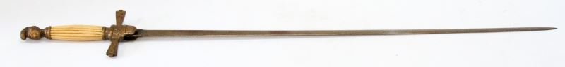 RECONDITIONED FRATERNAL ORDER SWORD: A reconditioned Fraternal sword with fluted bone grip and knights head pommel. 33 inches overall and having no scabbard.