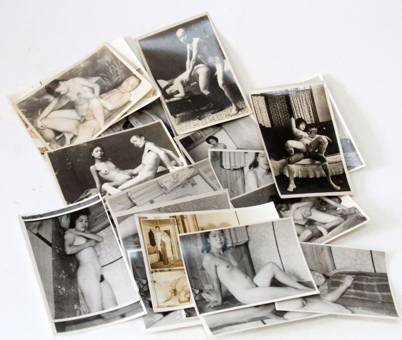 25 POST WAR JAPAN EROTIC PHOTOGRAPH LOT: Even has a shot of a girl with a pack of Lucky Strikes next to her helps date these as circa 1940 to 1950's, 3 by 5 on average , good black and white condition.