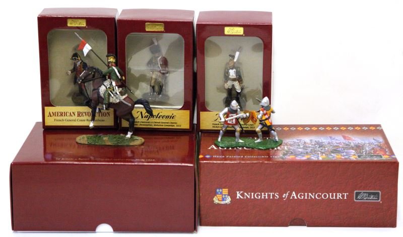 LOT OF HAND PAINTED GREAT BRITAIN LEAD TOY SOLDIER: This lot contains Great Britain Collectors Club toy soldiers including 36053 Waterloo Campaign-French 4th Lancers Trooper on Rearing Horse No. 1, 40239 Knights Duelling, 36014 French General Charles L