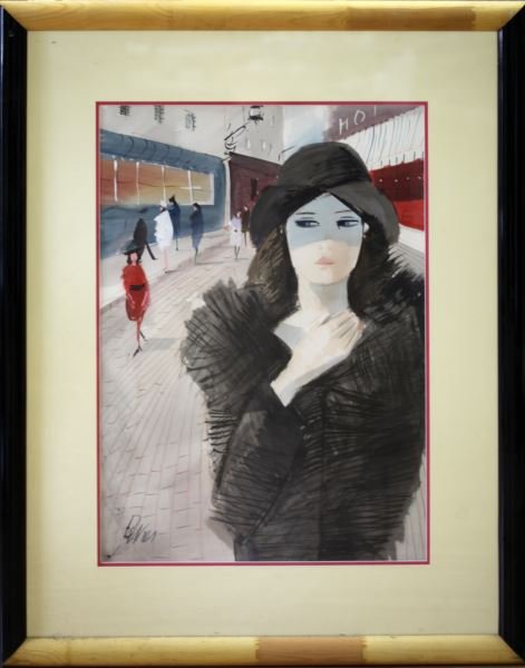 CHARLES LEVIER WATERCOLOR LADY IN BLACK: Charles Levier, French (1920 - 2003) Untitled - Lady in Black watercolor signed lower left corner. Measures at 21.75 by 29 inches, matted and framed at 34 by 42.5 inches. In very good condition.
