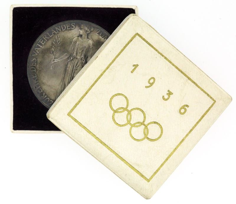 1936 OLYMPICS SILVER ROTH MEDAL WITH ORIGINAL BOX: Boxed as issued when struck by the Bavarian State Mint, official visitors medal, 36mm, uncirculated.