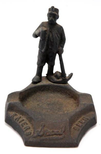 KAIER'S BEER ANTIQE CAST IRON CIGAR ASHTRAY: Scarce cast iron miner figure 4x4 inches, very good condition.