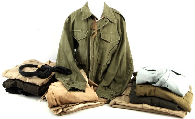 BOX VARIOUS WWI TO VIETNAM UNIFORM SHIRT & TROUSER: Trousers, coats, shirts and more, first and second war,