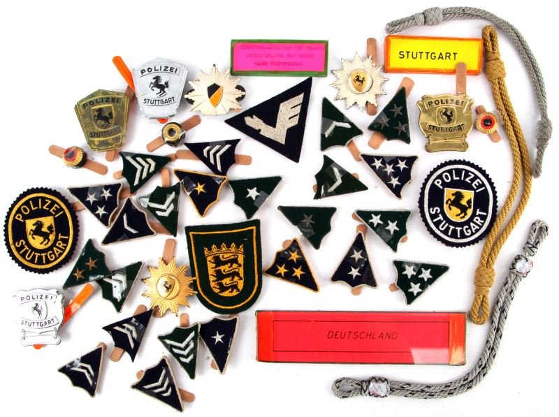 STUTTGART GERMANY POLICE BADGE & CLOTH INSIGNIA: From the World Police Museum collection, Milan, Italy and is accompanied with COA, vintage Stuttgart, Germany badge, patch and cloth insignia much of the material is described by the Museum.