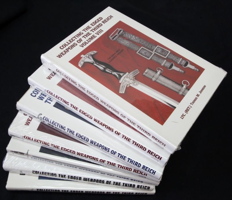 COLLECTING THE EDGED WEAPONS OF THE THIRD REICH: Seven-volume series by Lieutenant Thomas M. Johnson (retired US army) (Volumes I - VIII minus volume II (out-of-print). All wrapped in plastic, new condition. This lot has a reserve.