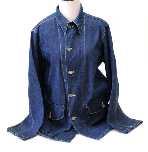 RARE WWII U.S. ARMY DENIM CHORE JACKET: Very good wearable condition, about a medium, all buttons in place and marked U.S. Army, the real deal in exceptional condition.