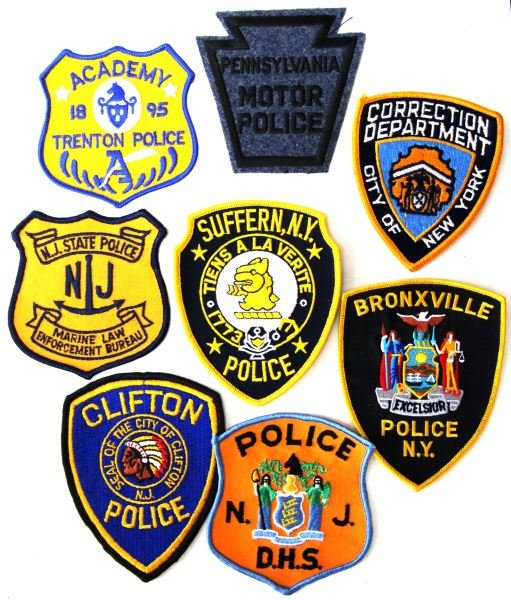 8 NJ. PA. & NY OBSOLETE POLICE PATCH LOT: Eight different patches all police.
