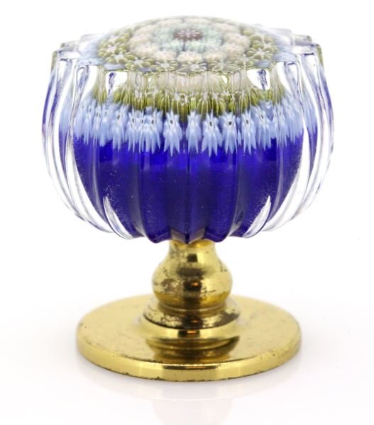 ART GLASS MILLEFIORI PERTHSHIRE SCOTLAND DOOR KNOB: With brass base stands two inches, 1.5 inch diameter.