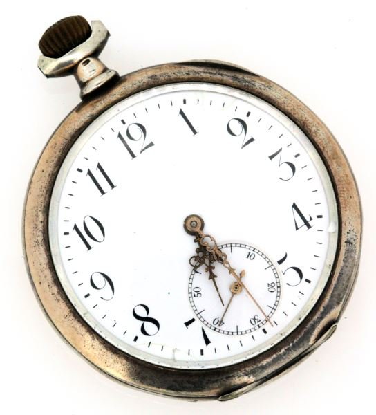 ANTIQUE GERMAN MENS POCKET WATCH ZENITH .800 CASE: Full size, double back case covers, open face pocket watch that is running. Early 1900's movement, 4 to 6 jewel, stem wind and set. Case manufactured by Zenith, marked .800, with German hallmarks. Bev