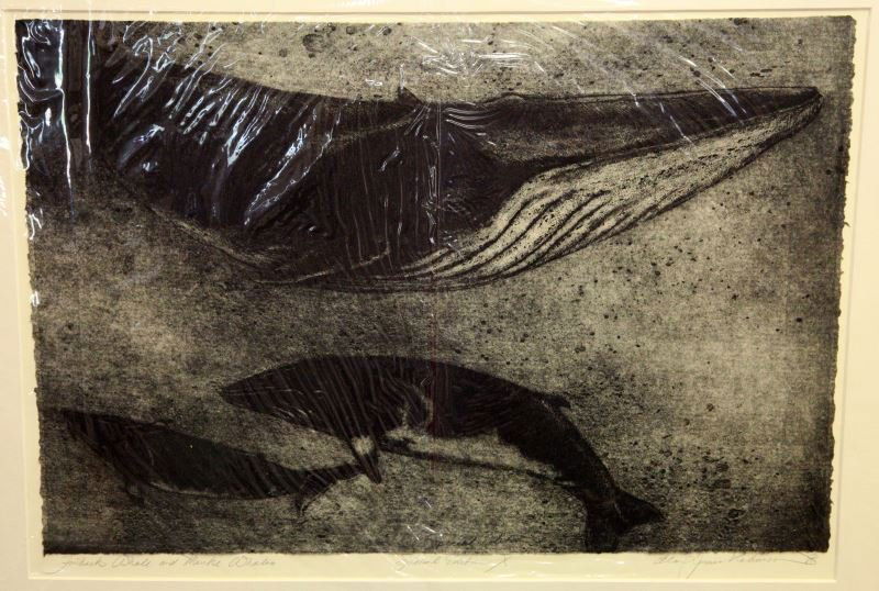 SPECIAL EDITION ALAN JAMES ROBINSON WHALE LITHO: Titled Finback Whale and Minke Whale, this is an original work by Alan James Robinson (American, b. 1950). This is a lithograph colored in grisaille and dated to1987. The work has a horizontal orienta