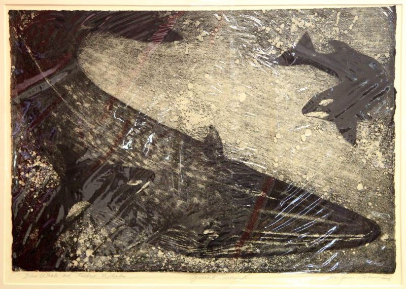 SPECIAL EDITION ALAN JAMES ROBINSON LITHO: Original special edition signed grisaille lithograph by Alan James Robinson (American, b. 1950) and dated to1987. The work is titled Blue Whale and Killer Whales. The artwork has a horizontal orientat