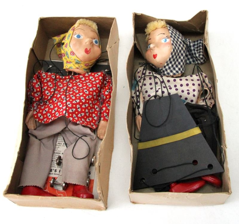 LOT OF 2 VINTGE PUPPETS "PATTY THE MARIONETTE'': Lot of 2 vintage puppet dolls "Patty the Marionette" with original boxes and instructions, complete with all original accessories, strings, clothes etc. Part of the Matlock doll collection. Overall in