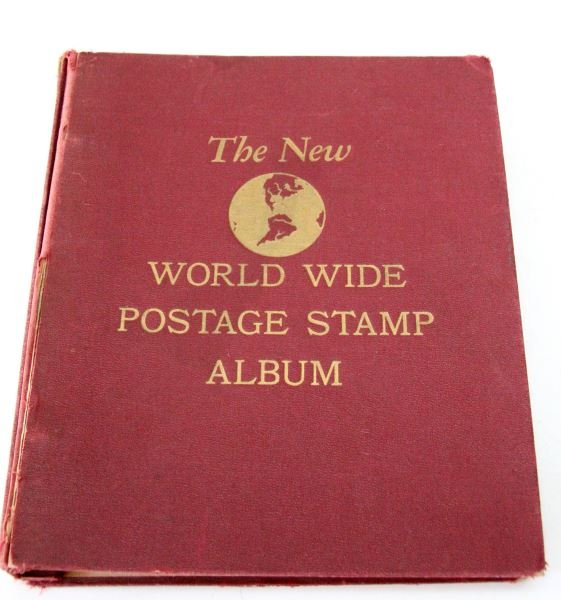 1950S MINKUS NEW WORLD WIDE POSTAGE STAMP ALBUM: Minkus postage stamp album from the 1950's. This collection has stamps from all around the world. This album has many German, French, Czechoslovakia, China and U.S stamps. Many of the U.S stamps have 