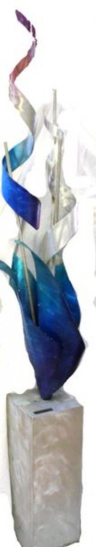 2007 OUTDOOR SCULPTURE ALEX KOVACS: Alex Kovacs (b.1947) sculptural work. Kovacs is a Hungarian-American artist working in New York. The sculpture stands on a tall base which measures 24 inches tall, and the sculptural piece measures 51