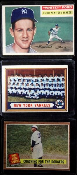 1950'S GOLD BASEBALL CARD LOT FORD RUTH & YANKEES: Grouping as follows Whitey Ford Topps 240 grade 5, New York Yankees Team 97, grade 6, Babe Ruth Special 142 near mint card. 0