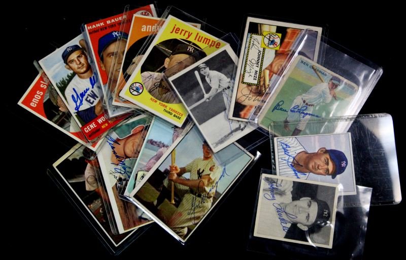 COLLECTION OF 14 BASEBALL CARDS FROM 1930'S TO60'S: Grade Ranging from 2 to 4. Consisting of Jerry Lumpe 272 T.C.G., Andy Carey 45 T.c.g., Henry Albert Bauer 130 T.c.g, Johny lindell 11, Bowman Gum Inc 1948, Eugene Richard Woodling 264 T.C.G., Enos Sla