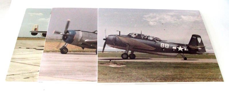 LOT OF 3 WWII LARGE PLANE PHOTOGRAPH PRINTS SIGNED: Lot of three airplane photographs signed by photographer. The planes photographed are the Grumman TBM-3 Avenger, U.S P-47 Thunderbolt, U.S B-25 Mitchell. All of the posters are in the original plastic