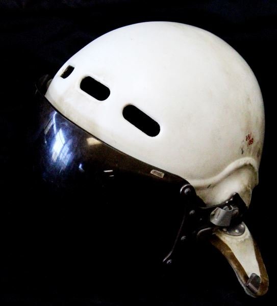 RUSSIAN SOVIET PILOT HELMET T-160: Helmet is marked "68/89" and features a Bugs Bunny sticker on it's backside. Some wear and discoloring present; overall in very good condition. Unauthenticated.