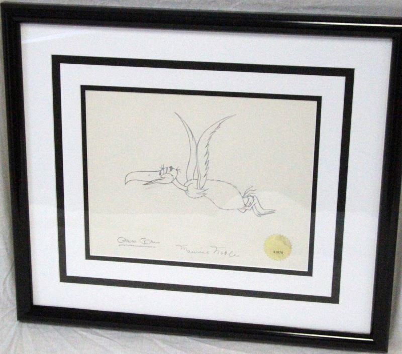 HORTON HEARS A WHO ANIMATION CEL SEUSS JONES: Depicting a flying bird, this is an animation cel from the 1970's "Horton Hears a Who" film based on a story by Dr. Seuss. This animation cel is signed by Chuck Jones and Maurice Noble, and has an aut
