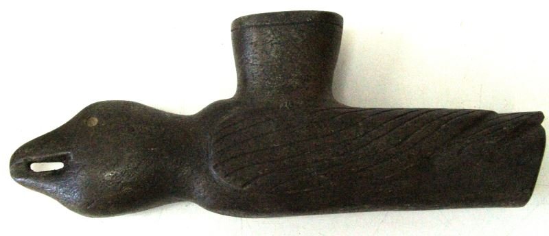 KENTUCKY STEATITE BIRD EFFIGY GREAT PIPE: Formerly from the Appalachian Museum collection, catalog number DCK-1696, this is a bird effigy/great pipe. The item is made of steatite also known as soapstone. This item is from the Daviess county, 