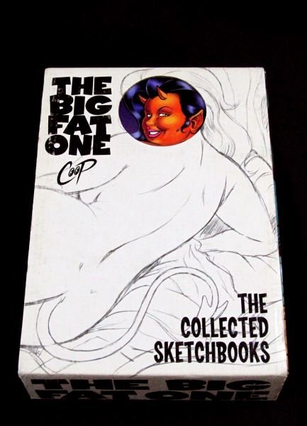 SIGNED THE COLLECTED SKETCHBOOKS BOOK BY COOP: This book is titled "The Big Fat One" and contains a collection of Coop's sketches. Additionally, this book is signed by the artist. The book has over a 1000 sketches by Coop. Overall very good condit