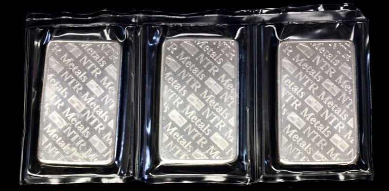 THREE 10 OZT SILVER BARS NTR BARS 30 TOTAL OUNCES: 30 OZT Total weight in .999 fine silver.