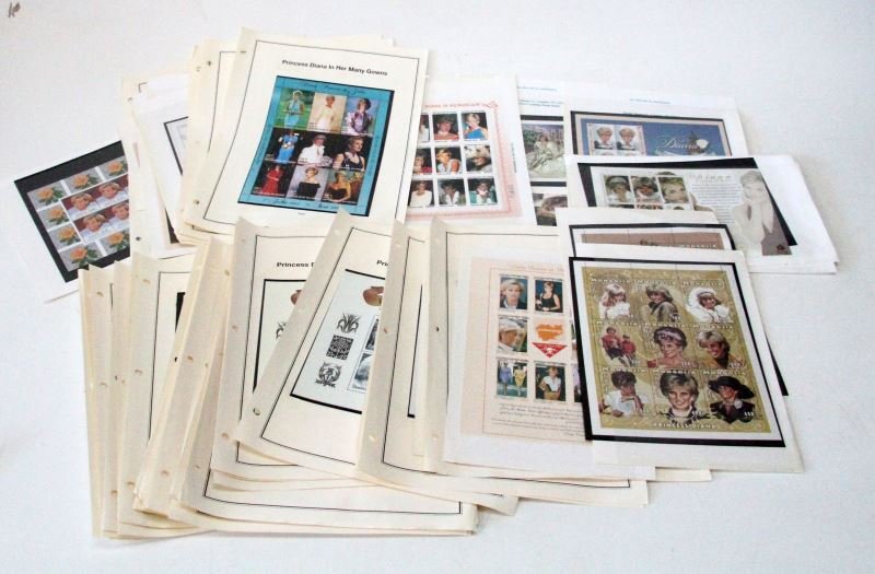 LARGE PRINCESS DIANA STAMP COLLECTION 55 M SHEETS: This stamp collection includes stamps from all around the world. The countries in this lot are as followed: Azerbaijan, Ghana, Barbados, Cambodia, Saint Vincent and the Grenadines, Tanzania, Zambia, G